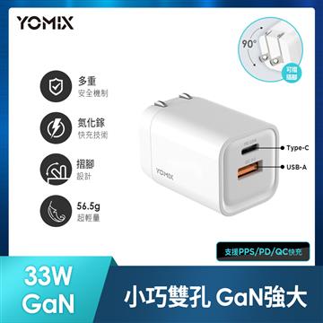 YOMIX 33W GaN氮化鎵雙孔快充可折疊充電器