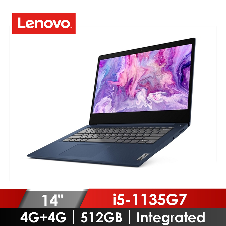 領券再折 | (展示品) 聯想 Lenovo IdeaPad Slim 3i 筆記型電腦 14" (i5-1135G7/4GB*2/512GB/Integrated/W11)深淵藍
