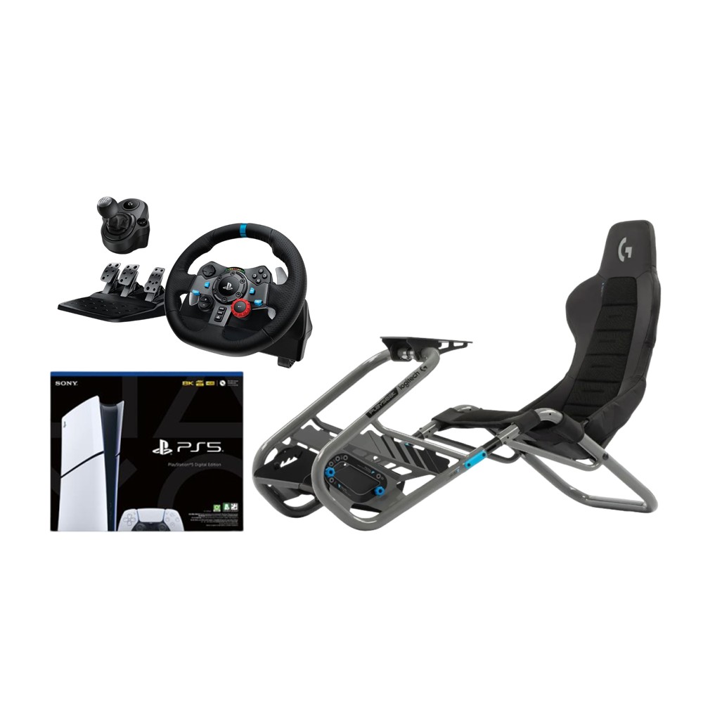 【賽車組合】Logitech G29 模擬賽車方向盤 + G923&#47;G29 變速器 + Playseat Trophy Logitech賽車椅 + PlayStation 5 Slim主機 數位版 (1TB)
