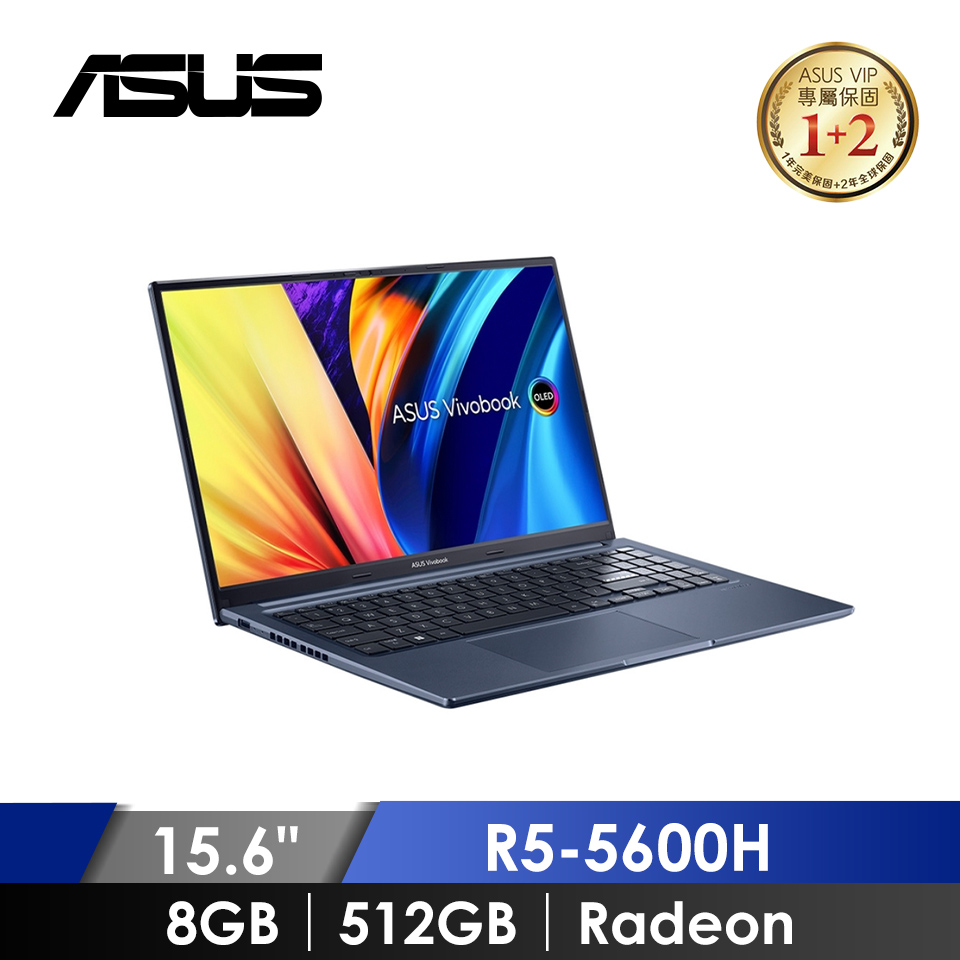 (福利品)華碩 ASUS Vivobook 15X OLED 筆記型電腦 15.6" (R5-5600H/8GB/512GB/Radeon/W11) 午夜藍