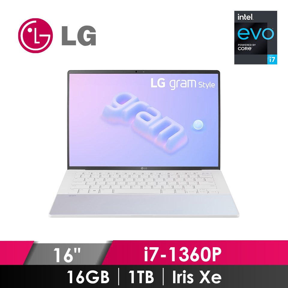 (展示品)LG Gram Style OLED 極緻輕薄筆電 16" (i7-1360P/16GB/1TB/Iris Xe/W11/EVO認證) 極光白
