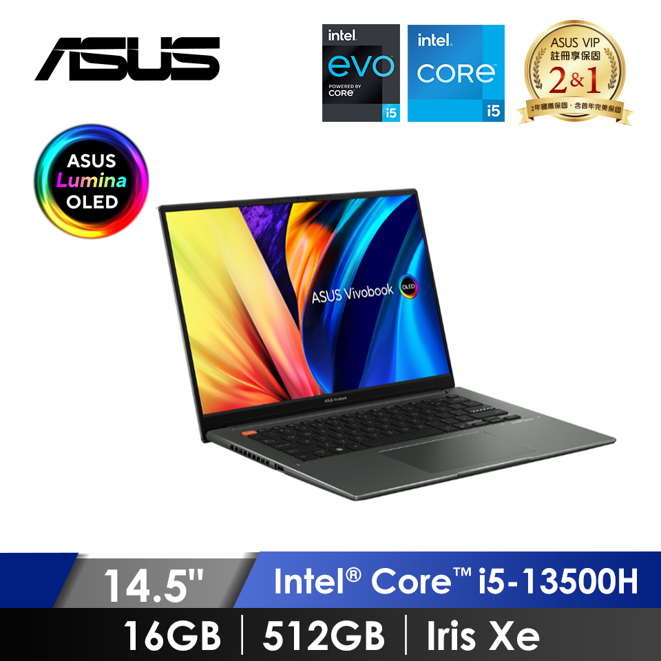 華碩 ASUS Vivobook S14 OLED 筆記型電腦 14.5" (i5-13500H/16GB/512GB/Iris Xe/W11/EVO認證) 黑