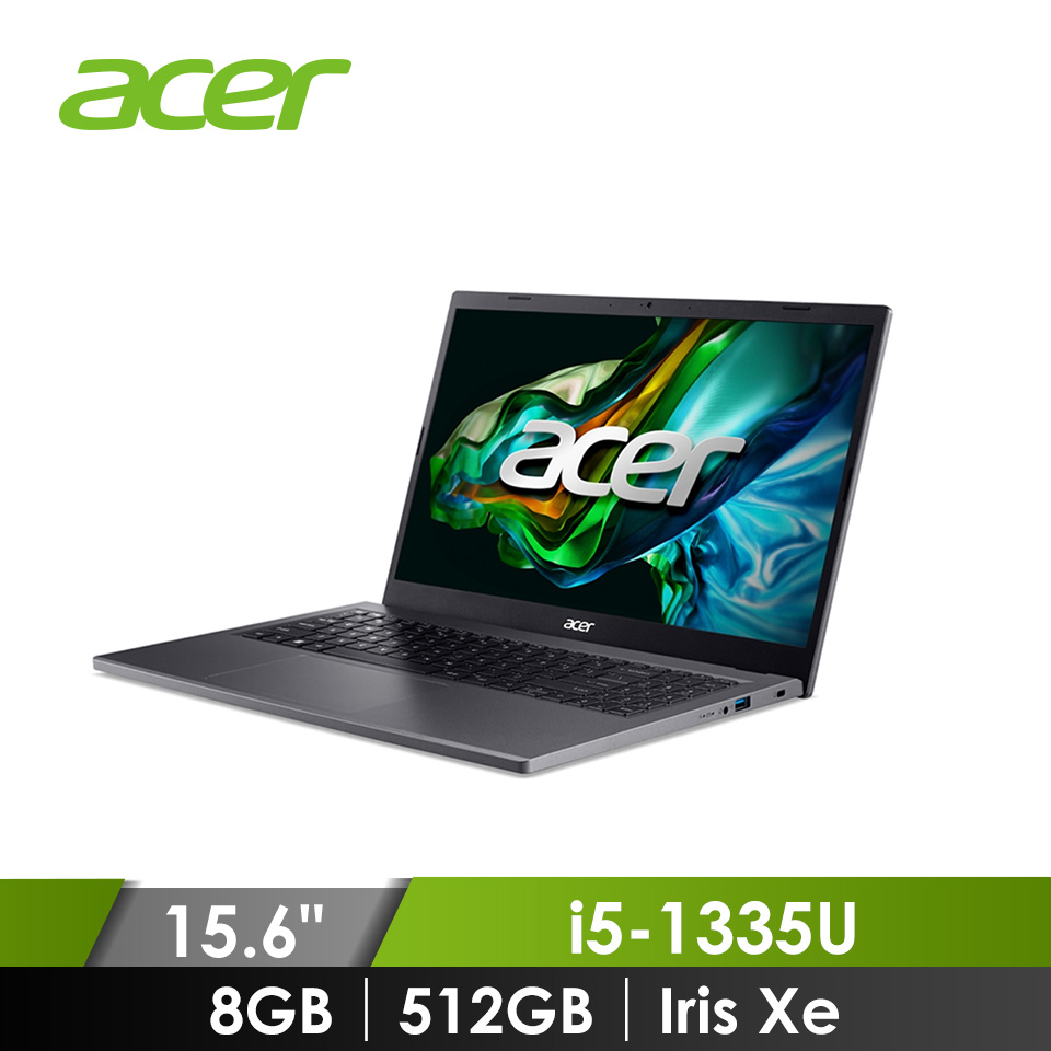 宏碁 ACER Aspire 5 筆記型電腦 15.6" (i5-1335U/8GB/512GB/Iris Xe/W11) 灰