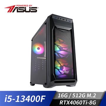 華碩平台[神鬼鬥者]i5十核獨顯SSD電腦(i5-13400F/16G/RTX 4060 Ti