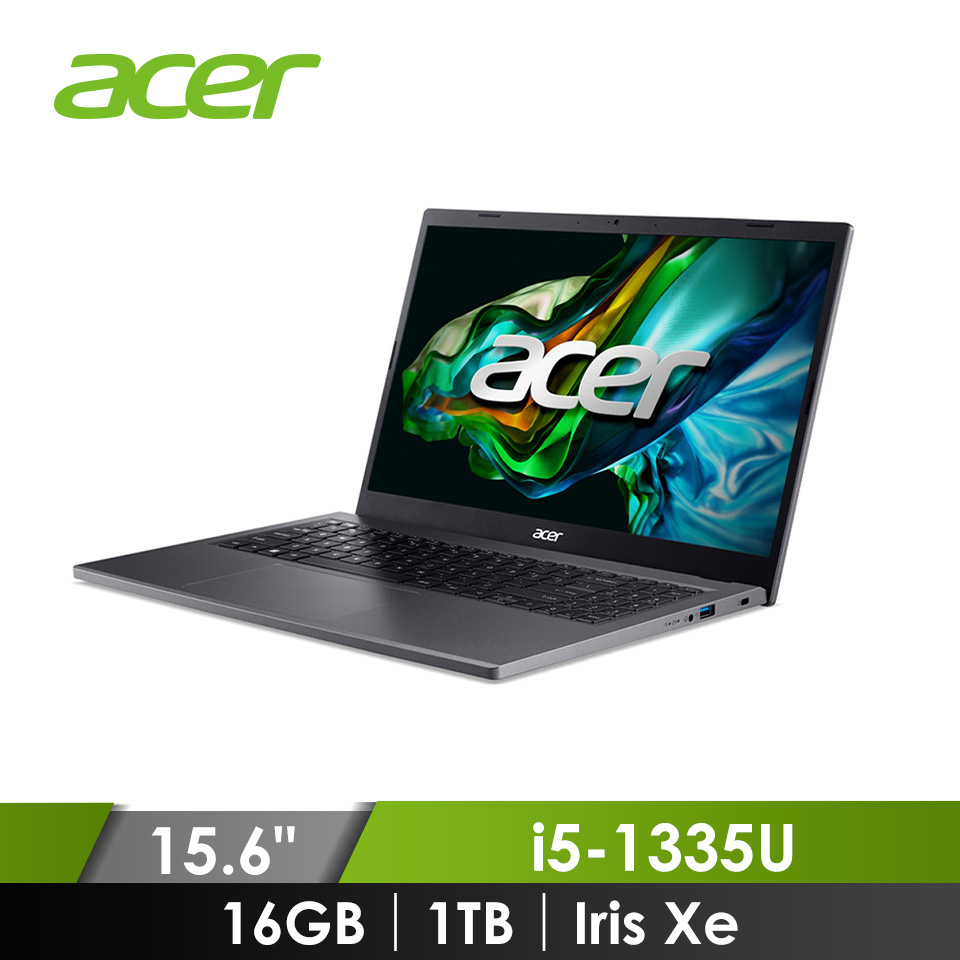 宏碁 ACER Aspire 5 筆記型電腦 15.6" (i5-1335U/16GB/1TB/Iris Xe/W11) 灰