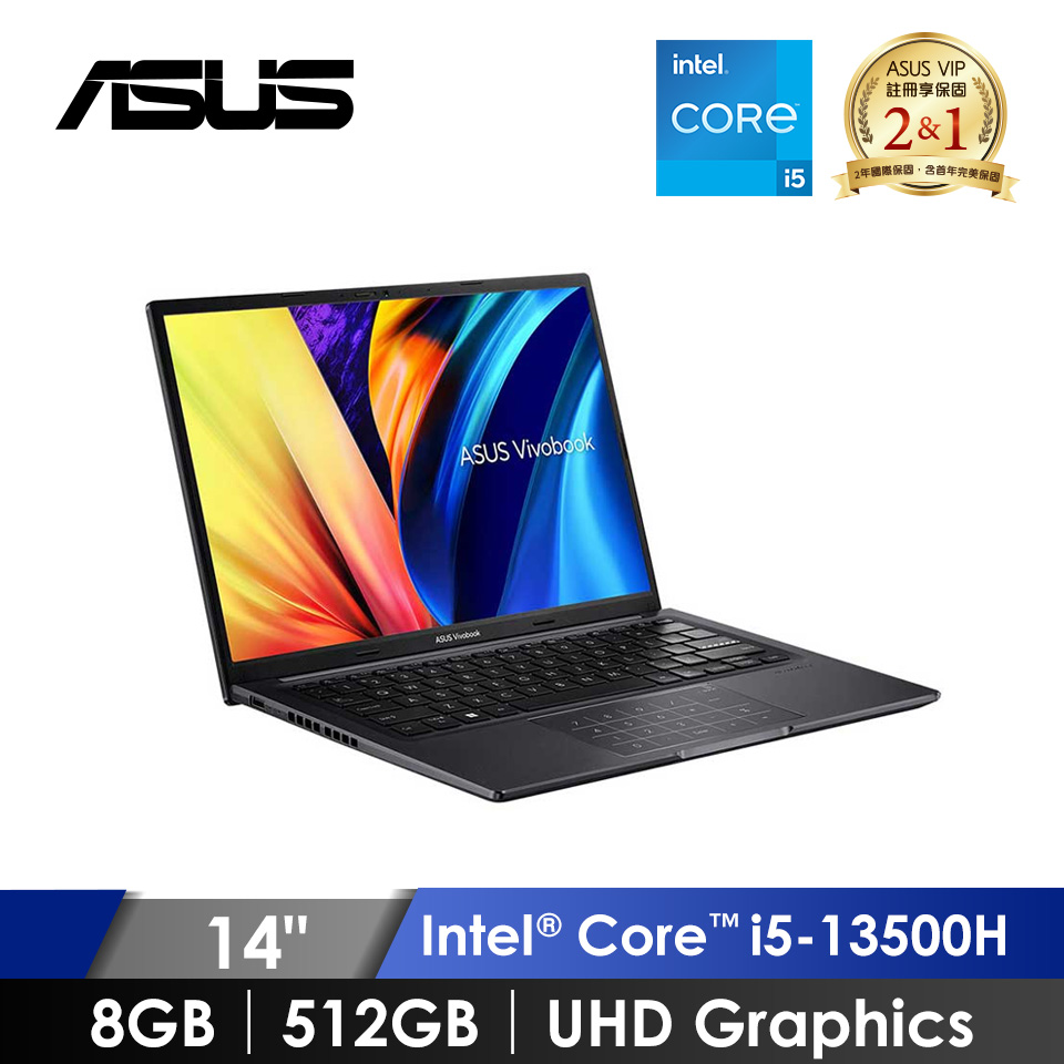 華碩 ASUS Vivobook 筆記型電腦 14" (i5-13500H/8GB/512GB/Intel UHD Graphics/W11) 黑