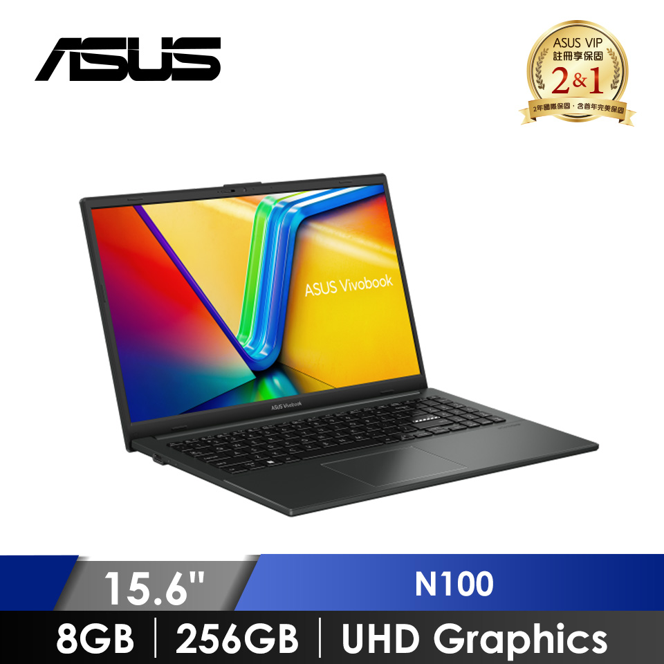 華碩 ASUS Vivobook Go 筆記型電腦 15.6" (N100/8GB/256GB/UHD Graphics/W11) 黑