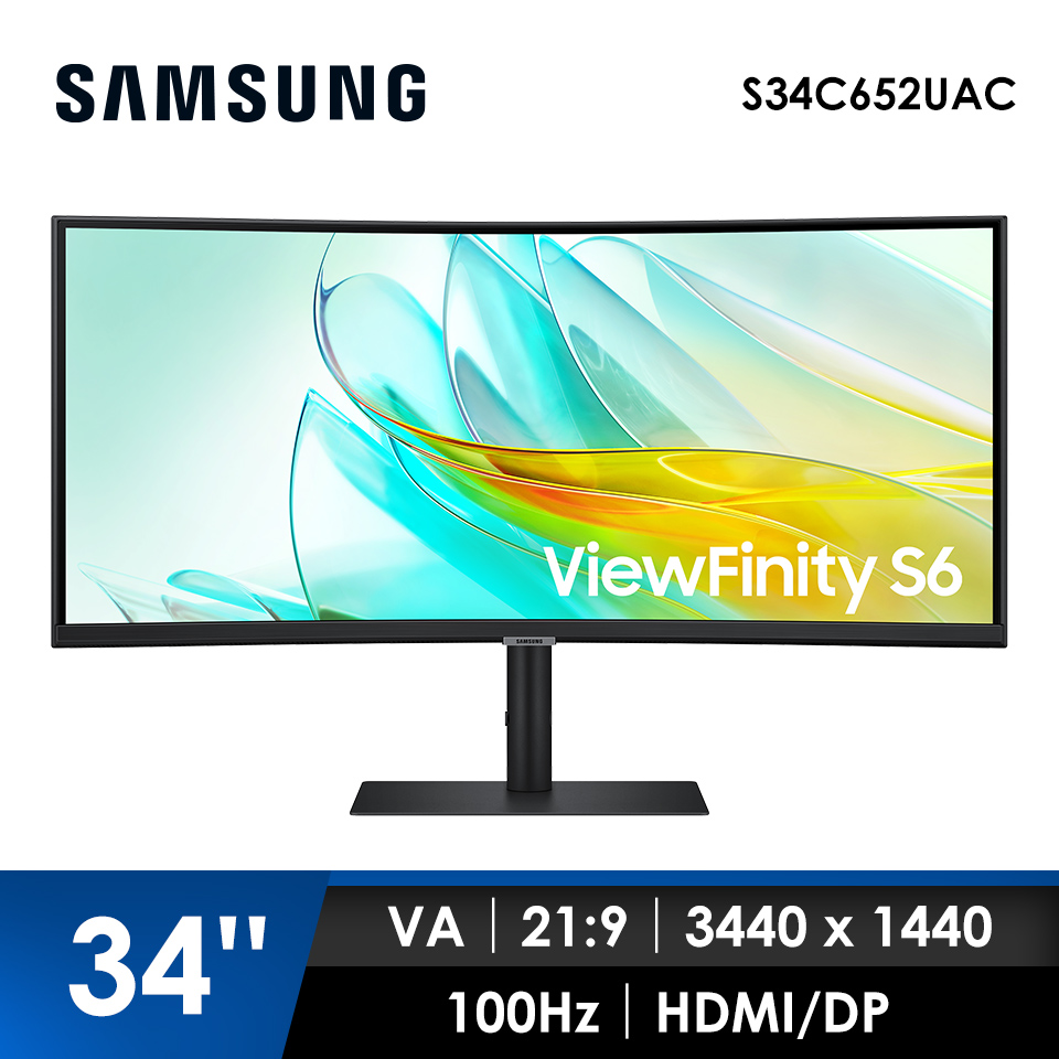 三星 SAMSUNG 34型ViewFinity S6曲面美型螢幕