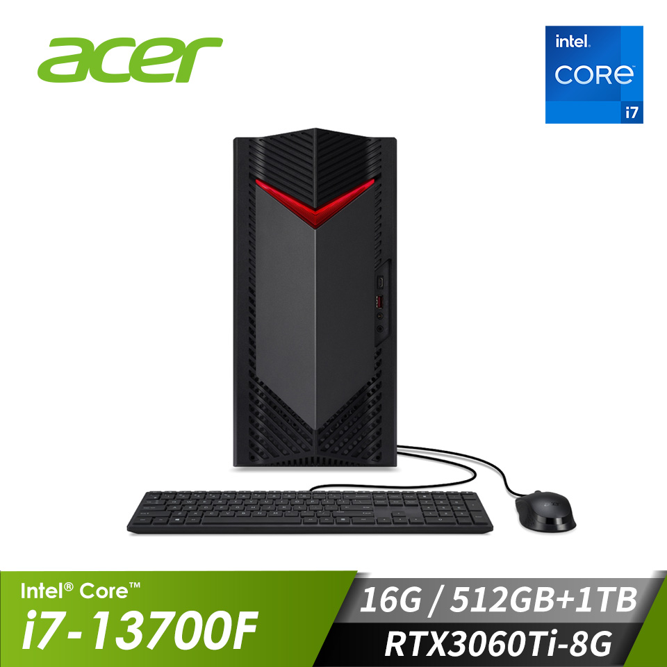 宏碁 ACER Nitro AI效能電競桌機 (i7-13700F/16GB/512GB+1TB/RTX3060Ti-8G/W11)
