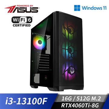 華碩平台[火神衝擊]i3四核Win11獨顯SSD電腦(i3-13100F/16G/RTX 4060 Ti/512G_M2)