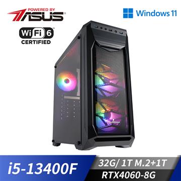 華碩平台[冰氣凝神]i5十核Win11獨顯電腦(i5-13400F/32G/1T/RTX 4060/1TB_M2)