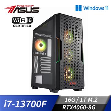 華碩平台[威能爆擊]i7十六核獨顯電腦 i7-13700F/16G/RTX 4060/1TB_M2