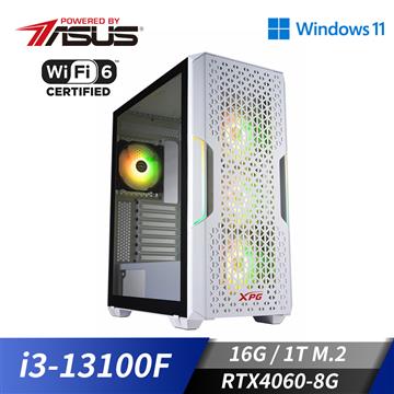 華碩平台[炫光動能]i3四核Win11獨顯電腦 i3-13100F/16G/RTX 4060/1TB_M2
