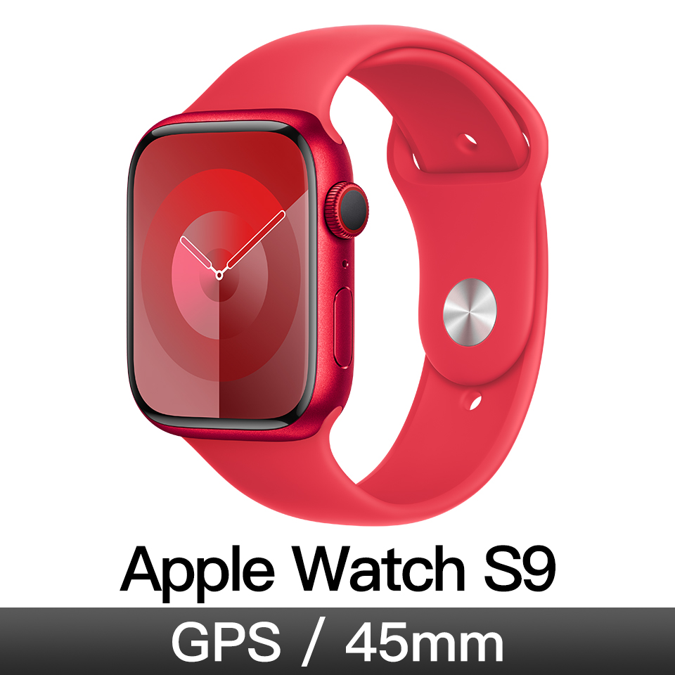 Apple Watch S9 GPS 45mm 紅鋁紅運動錶帶-S&#47;M