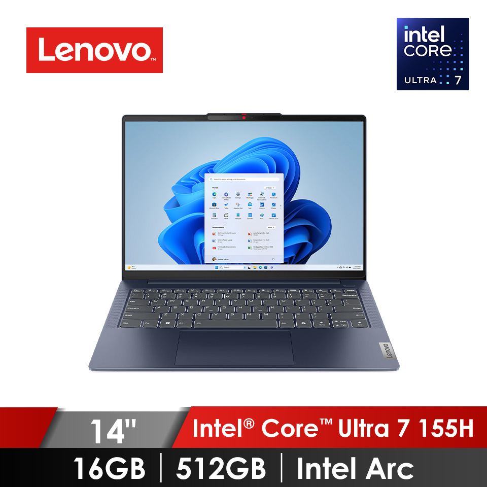 領券再折 | 聯想 Lenovo IdeaPad Slim 5 AI筆電 14" (Intel Core Ultra 7 155H/16GB/512GB/Intel Arc/W11) 藍