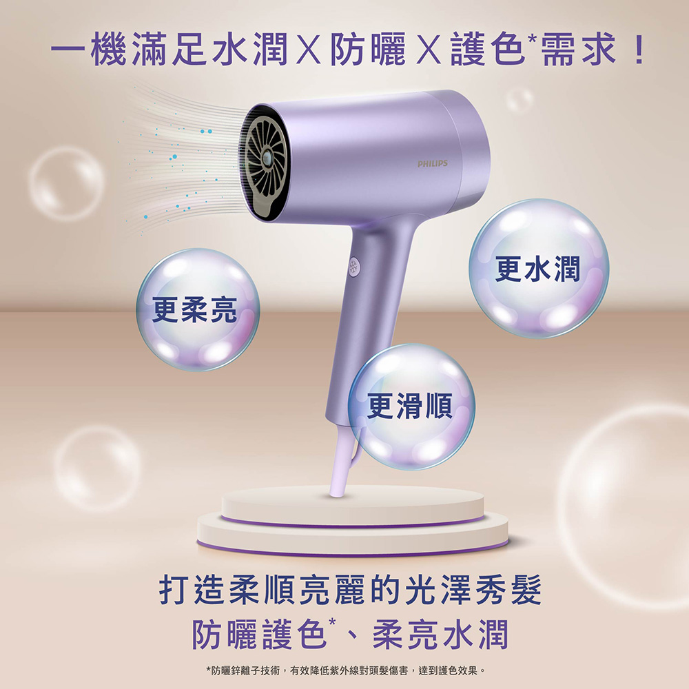 PHILIPS 水光感護色溫控負離子吹風機(霧銀紫) - 細節圖 1