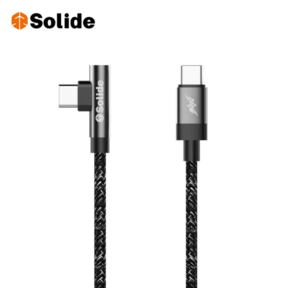 Solide L型USB C to C 編織傳輸線1.6m-黑