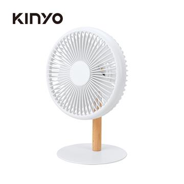 KINYO 7吋原木質感充電桌扇(白)