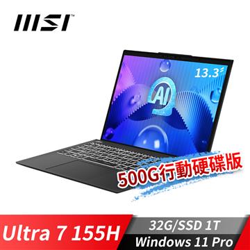 微星 MSI Prestige13 AI Evo 筆電-行動硬碟(Ultra 7 155H/32G/1T SSD/Win11Pro)