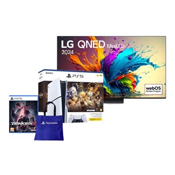 【電視遊戲組】LG 65型 4K AI Mini LED QNED 顯示器 + PS5 Slim光碟版 原神 禮包同捆組 + PS5 鐵拳8