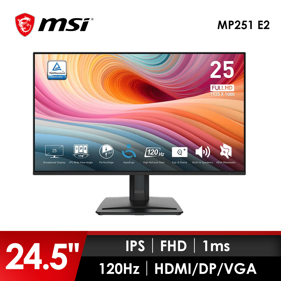 微星 MSI 25型 FHD平面螢幕 (24.5&#034;&#47;1920x1080FHD&#47;120Hz&#47;1ms&#47;喇叭&#47;IPS)