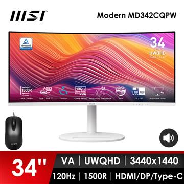 微星MSI 34型 UWQHD 曲面螢幕-加滑鼠 (34&#034;&#47;3440x1440&#47;120Hz&#47;4ms&#47;喇叭&#47;VA&#47;曲面&#47;白)