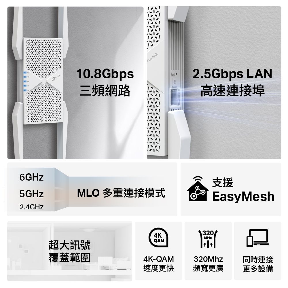 TP-LINK RE655BE Wi-Fi 7 三頻訊號延伸器 - 細節圖 1