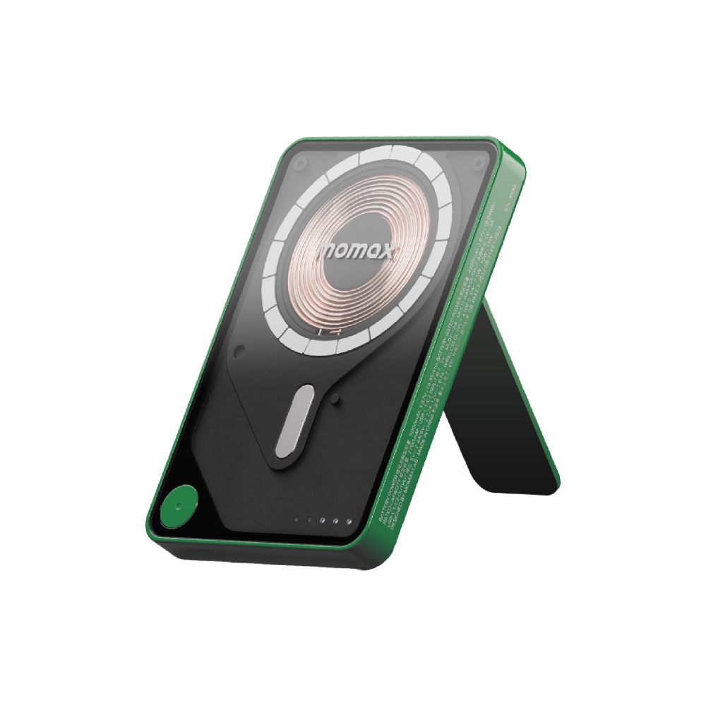 Momax 磁吸自帶線支架行動電源5000mAh-綠