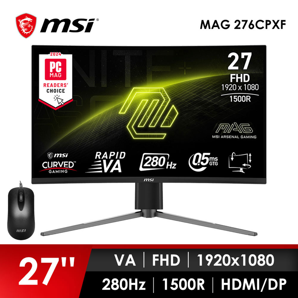微星MSI 27型 FHD 曲面電競螢幕-加滑鼠 (27&#034;&#47;1920x1080&#47;280Hz&#47;0.5ms&#47;VA&#47;曲面)