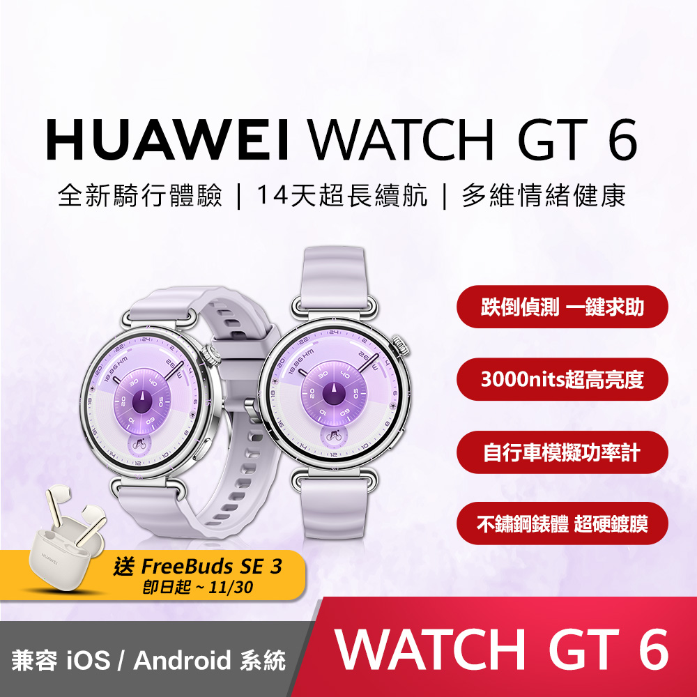 HUAWEI GT6 41mm 氟橡膠錶帶-流光紫