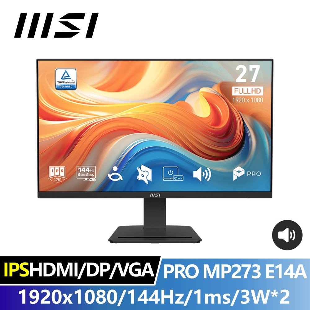 微星 MSI 27型 FHD IPS 平面螢幕 (1920x1080/144Hz/1ms/3W喇叭*2) - 主要圖片
