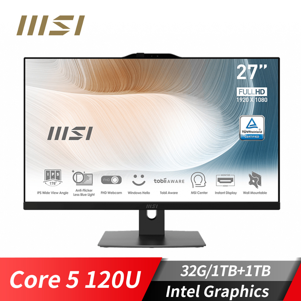微星Modern AM272P 27型 AIO特仕電腦 (Core 5 120U/32G /1TB+1TB /W11)