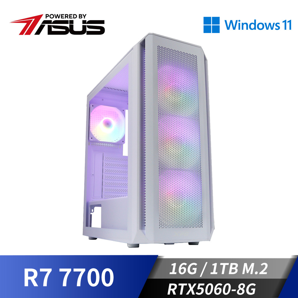 華碩平台[天峰刀兵]R7獨顯Win11電腦 (R7 7700 MPK/16G/RTX 5060/1TB_M2)