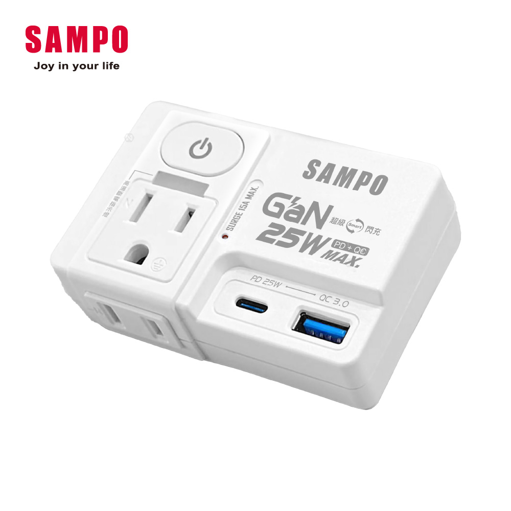 聲寶 SAMPO 25W 1C1A 1切2座3孔壁插 - 細節圖 1