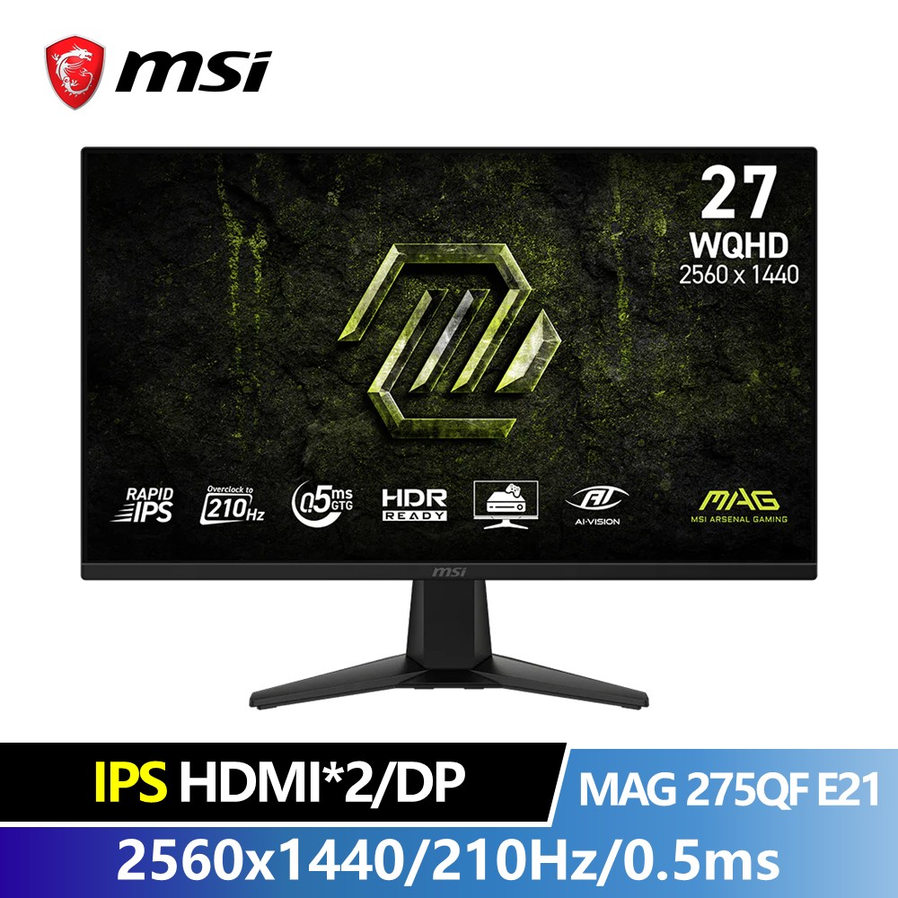 微星 MSI  27型 WQHD IPS 平面電競螢幕 (2560x1440/210Hz/0.5ms)