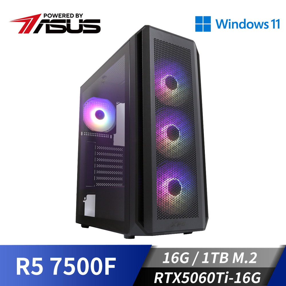 華碩平台[通天雄兵]R5獨顯Win11電腦 (R5 7500F MPK/16G/RTX5060Ti-16G/1TB_M2)