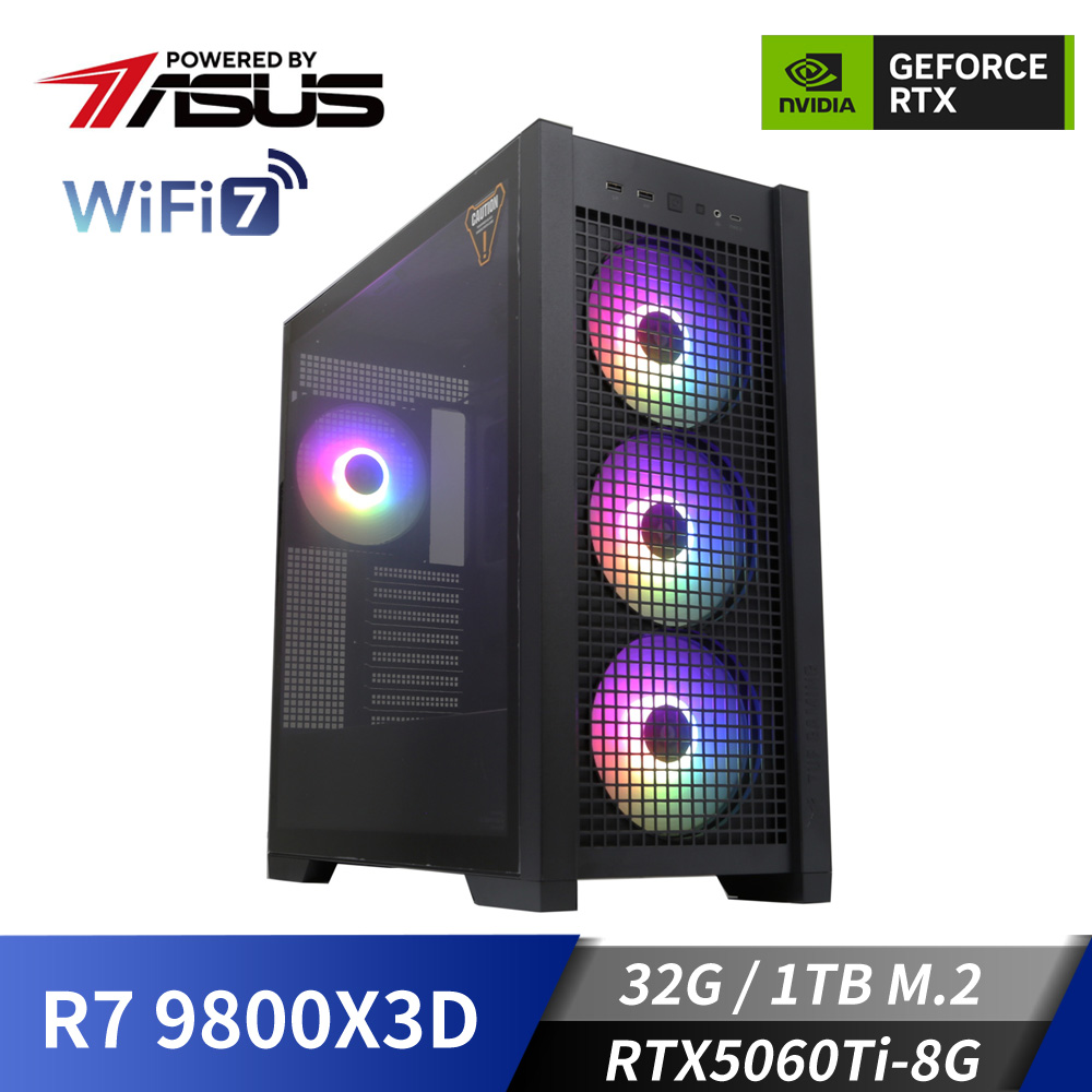華碩平台[鳴虎武神]R7獨顯水冷電腦 (R7 9800X3D/32G/RTX5060Ti/1TB_M2)