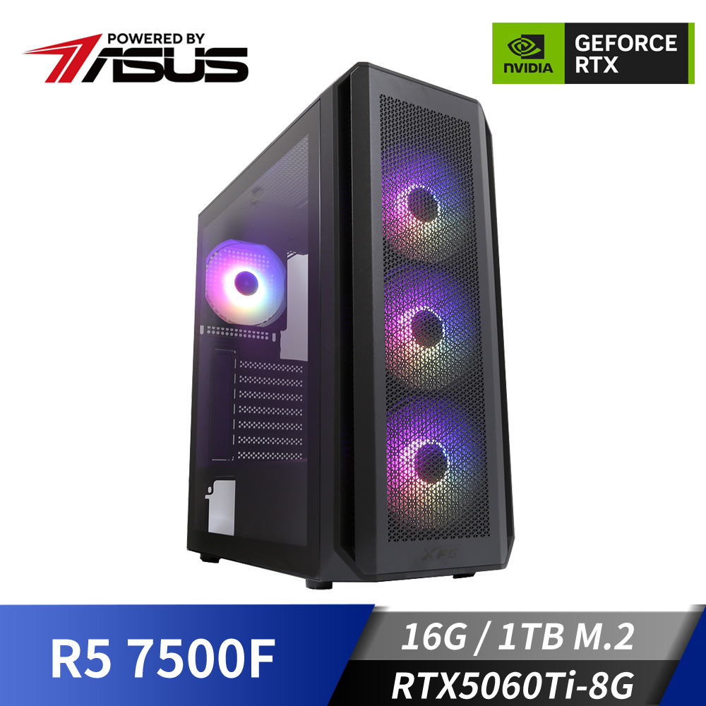 華碩平台[通天戰兵]R5獨顯Win11電腦 (R5 7500F MPK/16G/RTX5060Ti/1TB_M2)