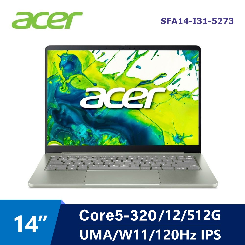 宏碁 ACER Swift Air AI筆電 14" (Intel Core5-320/12G/512G/UMA/W11) 灰綠