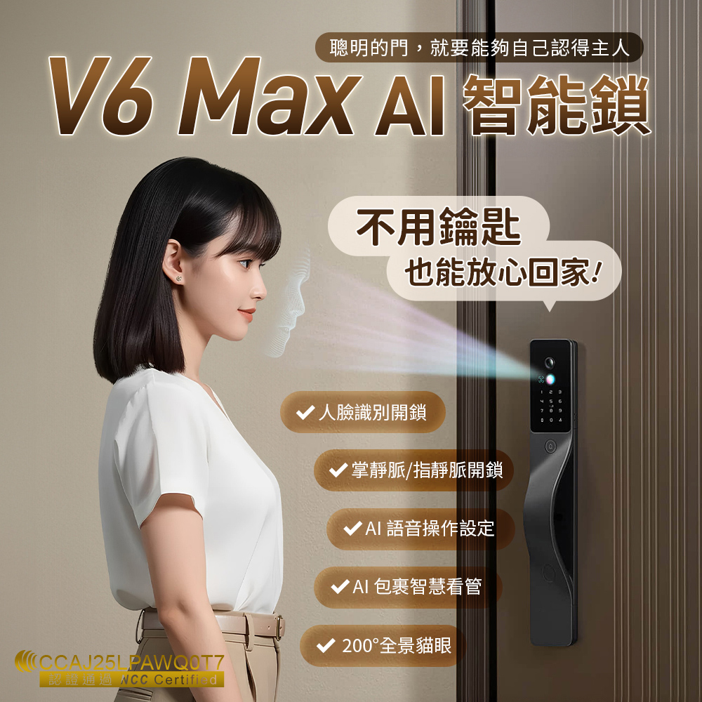 鹿客 AI指紋辨識智慧門鎖V6 max -右開