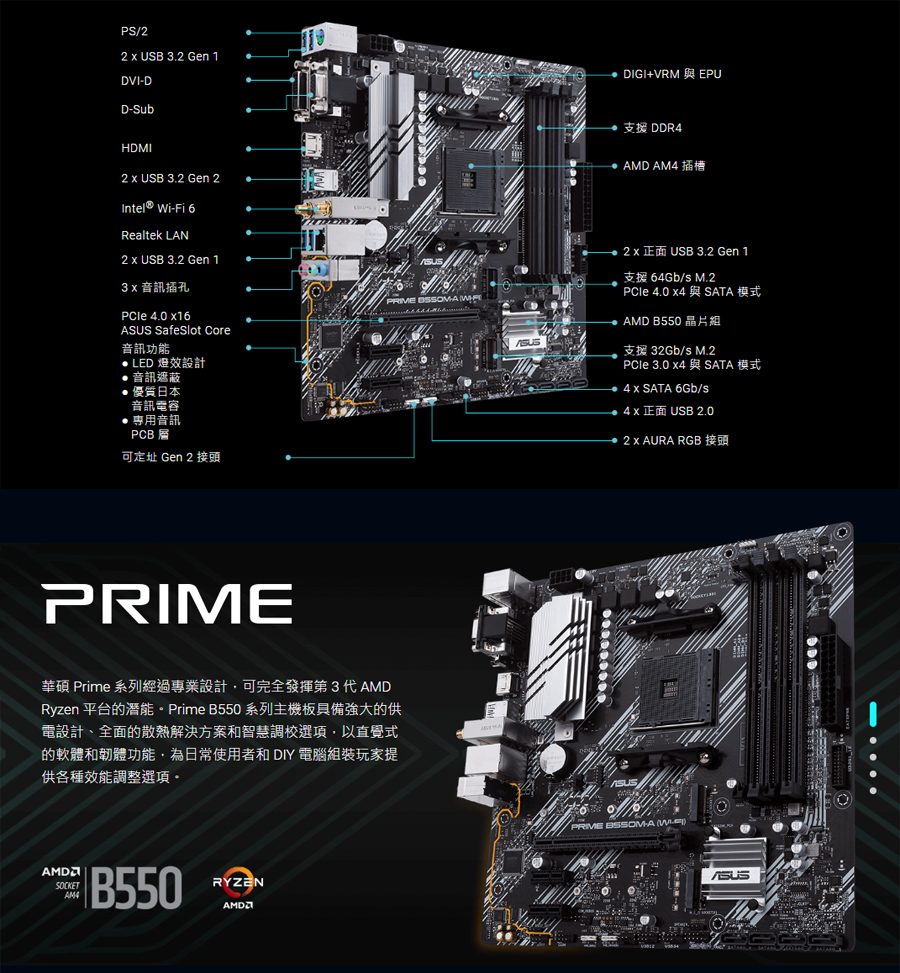 华硕prime b550m-a/wifi 主机板 prime b550m-a/wifi